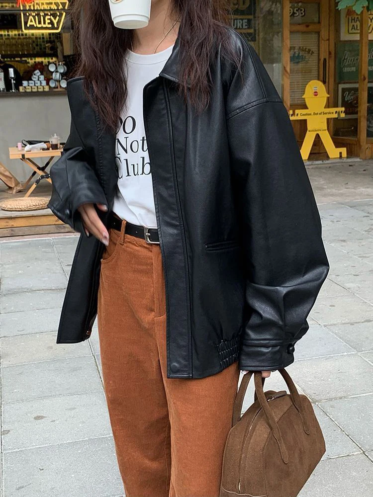 Jmprs Vintage damskie kurtka Pu główna ulica Techwear Oversize Faux Leather Moto kurtki dla motocyklistów Bf Punk casualowa odzież wierzchnia