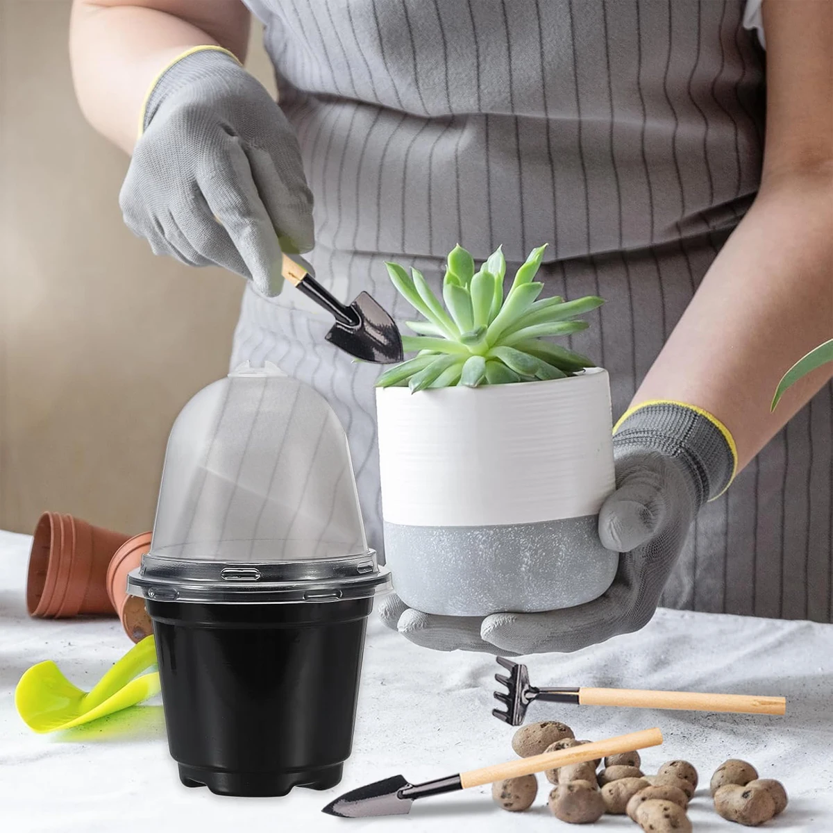 

Plant Nursery Pots Humidity Dome Transparent Plastic Pot Planting Containers Cups Planter Small Seed Starting Trays Seedling