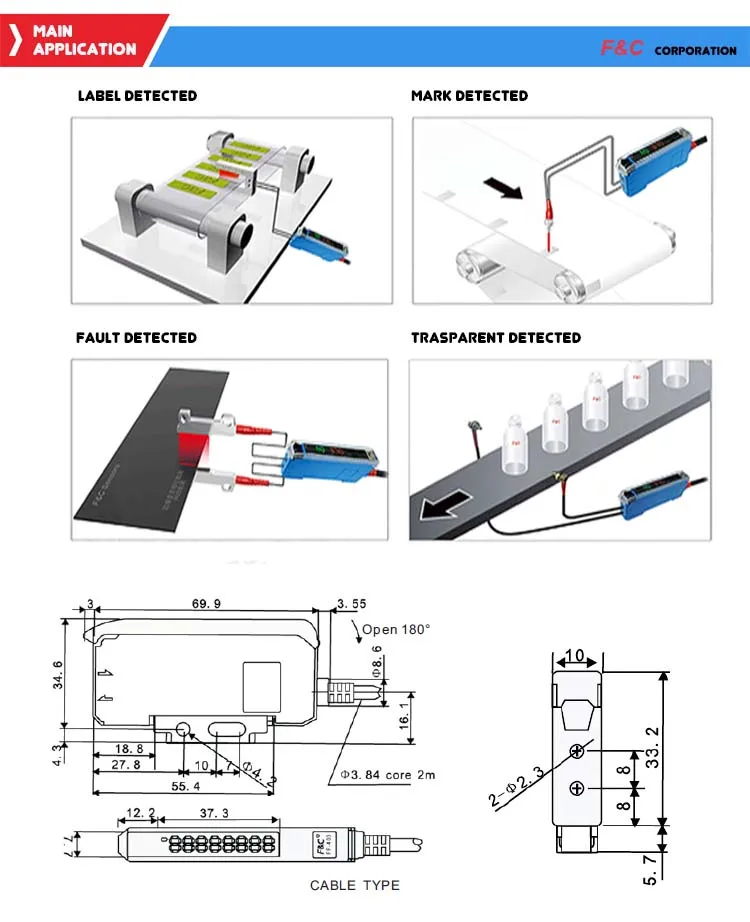 FF-403P 100us PNP NO/NC Digital Fiber Optic Amplifier Sensor Supplier