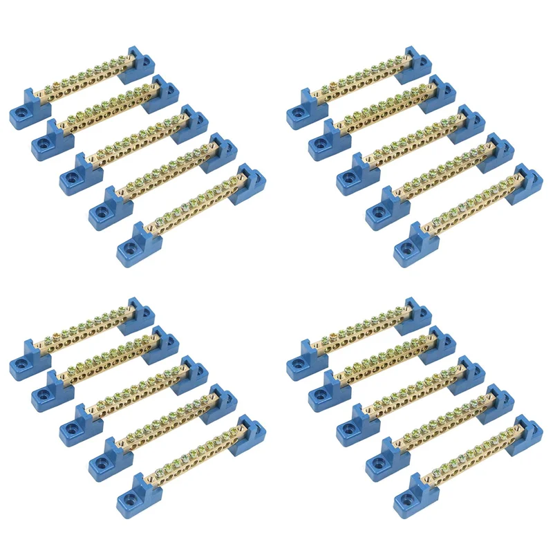 

A02M-Terminal Block Blue Terminal Bus Bar 10 Positions Screw Brass Terminal Grounding Strip Bus Bar Block Pack Of 20