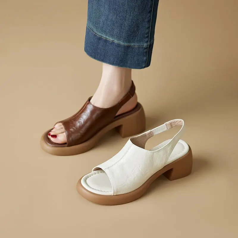 

Thick-soled Chunk-heeled Sandals for Women, 2025 New Summer High-heeled Waterproof Platform, Versatile Roman Shoes for Daily Use