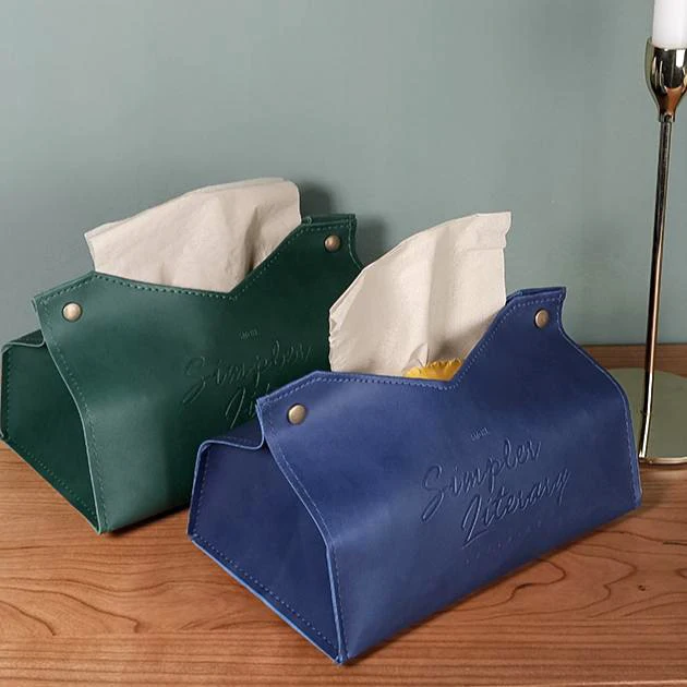 Luxury Creative Pu Leather Tissue Box Holder with Snap Button Closure Water Repellent for Car Desk Bedroom Travel Hotel Reusable