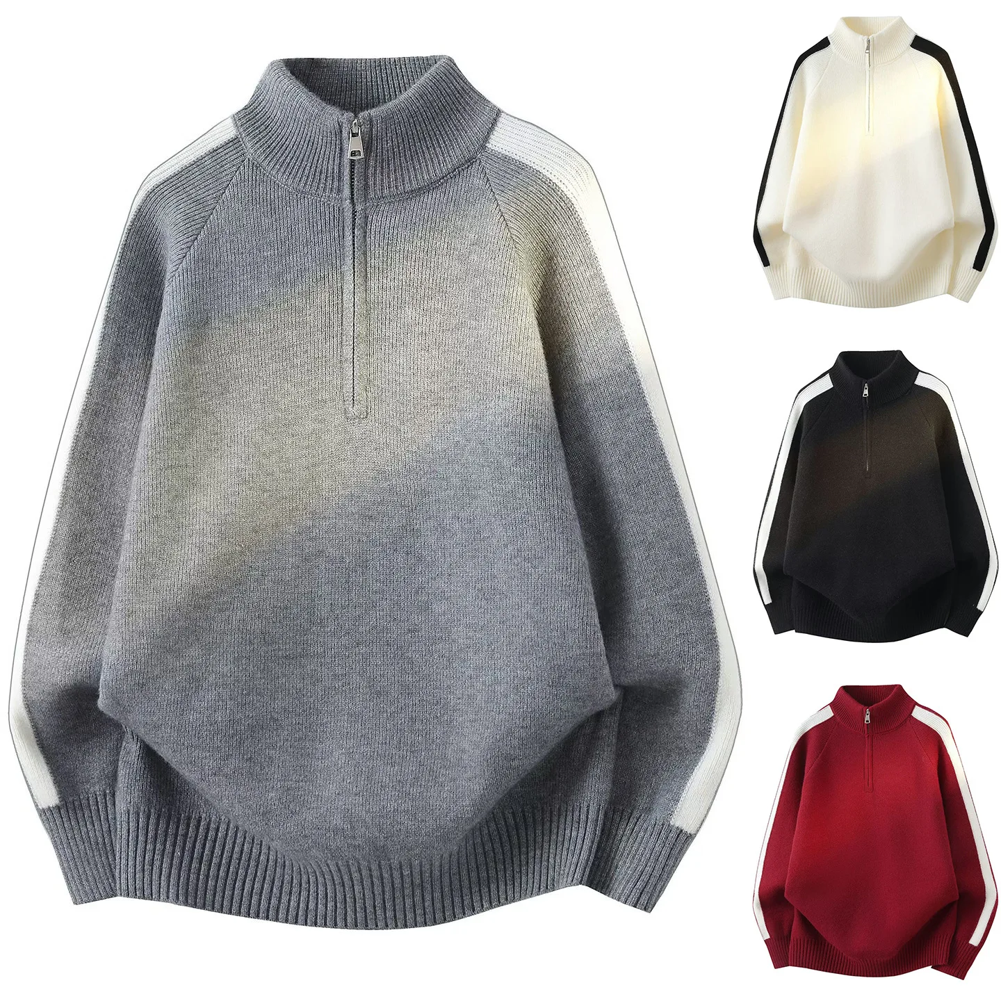 

Мужской свободный вязаный свитер Paul Zhofantide с воротником-стойкой и боковыми полосками, повседневная верхняя одежда для осени и зимы, модный свободный крой в стиле Lazy.