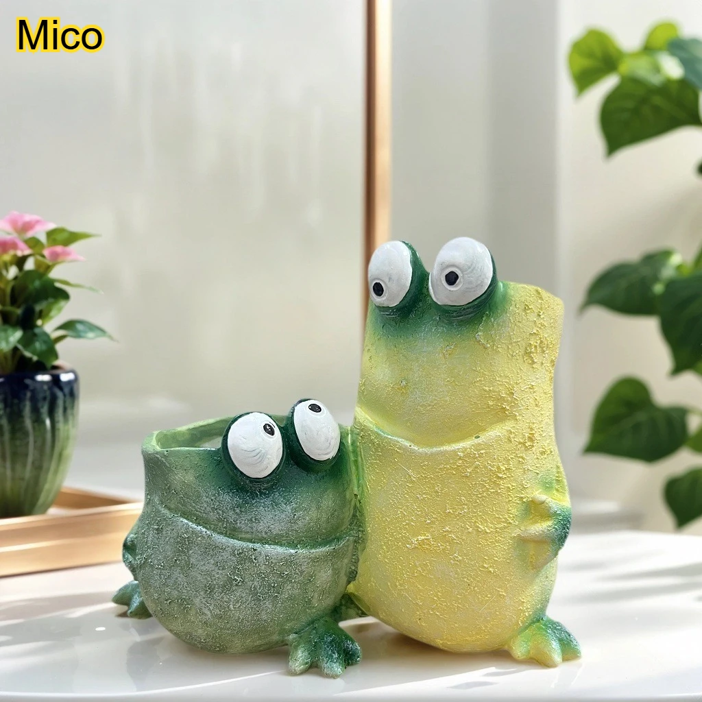 

Funny Frog Garden Statue, Creative Resin Frog Decor with Silly Expression, Whimsical Planter & Patio Ornament