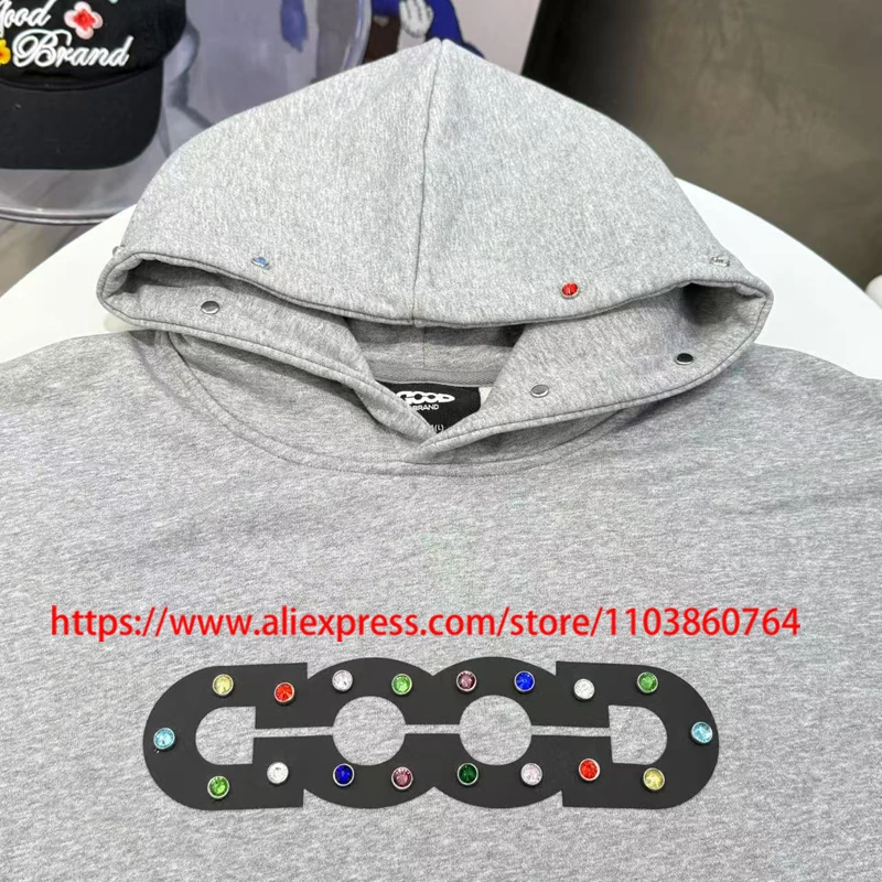فريد الراقية رمادي GOODBRAND كنزة قطيفة رائعة مرصعة بالألماس تصميم الرجال النساء عادية فضفاض جيد البلوز #4