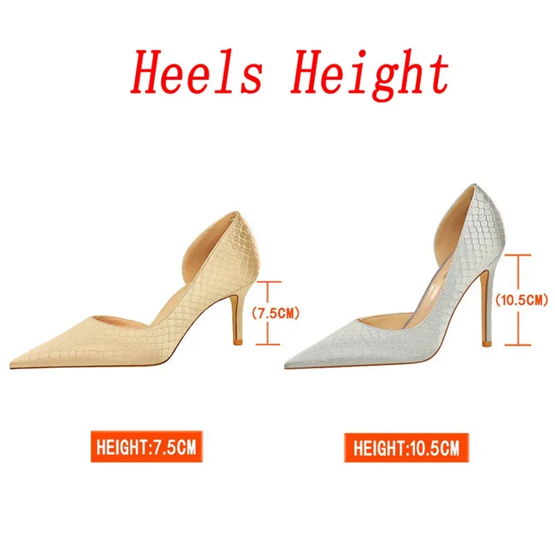 Women 7.5cm 10.5cm High Heels Fashion Pumps Lady Plus Size Satin Green Gold Silver Wedding Stiletto Low Heels Fetish Party Shoes