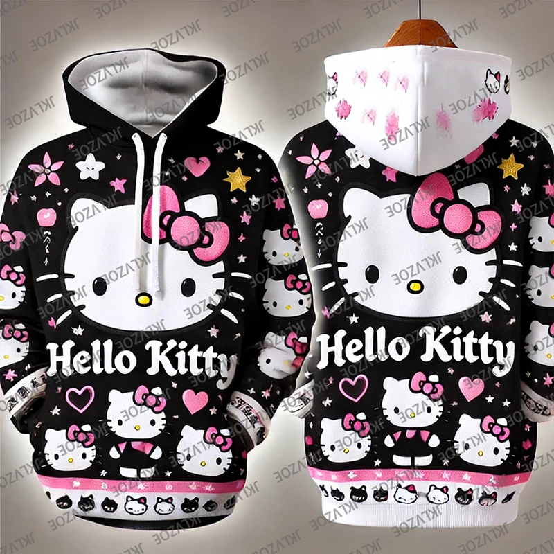 Disney Sanrio Hello Kitty 3D Hoodie Sweatshirt Woman Clothing Harajuku Long Sleeve Hooded Pullover Sweatshirts Sport Hoodies