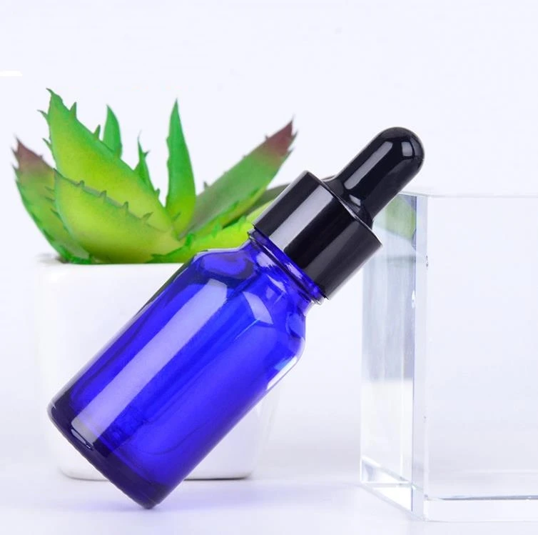 Blue 15ml Essential Oil Round Dropper Bottles Glass Serum Bottle 15ml with Black Silver Gold Cap SN1807