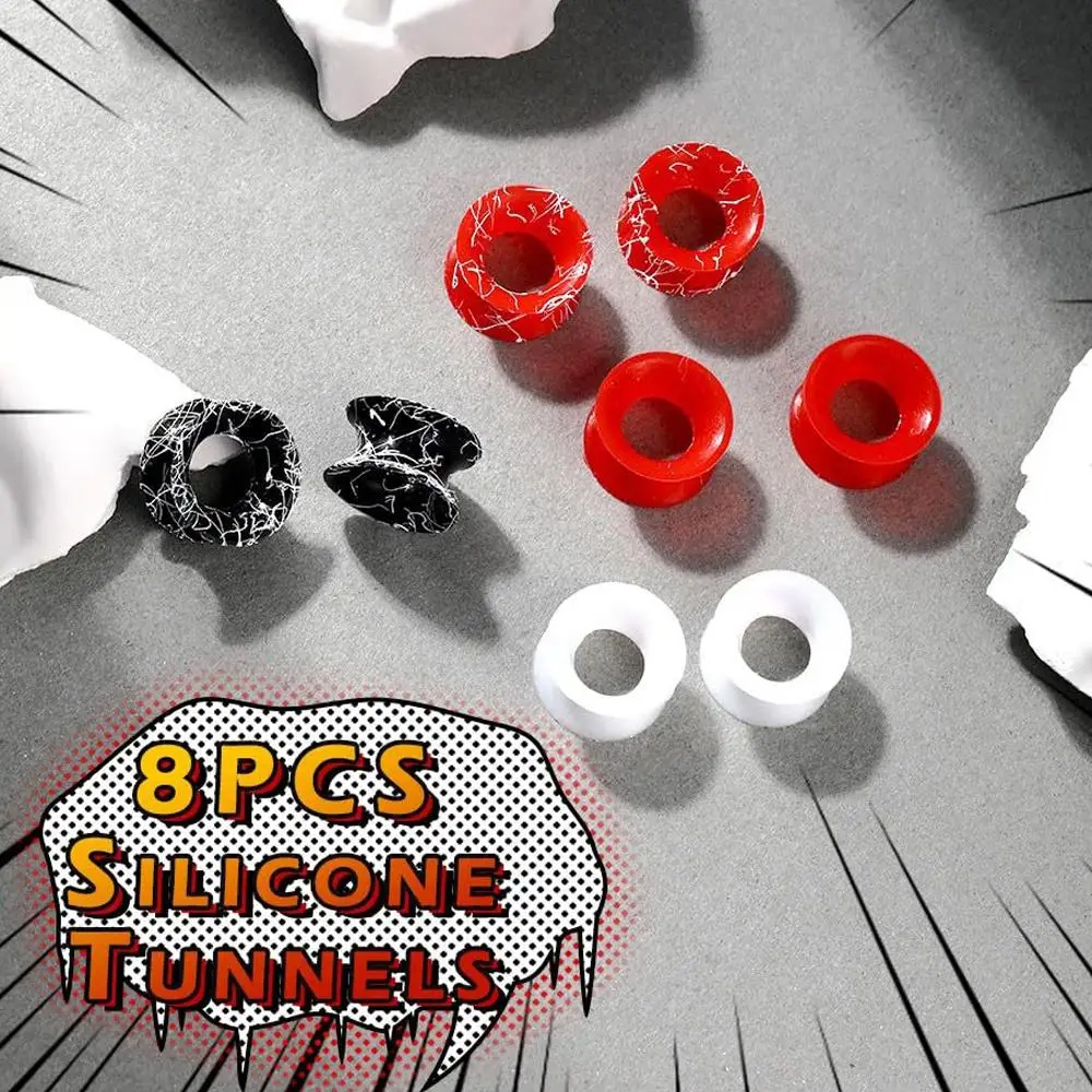 2/8PCS Silicone Gauges for Ear Flexible Ear Gauges Stretchers Expander Ear Tunnel Plugs Double Flared Flesh Ear Piercing Jewelry