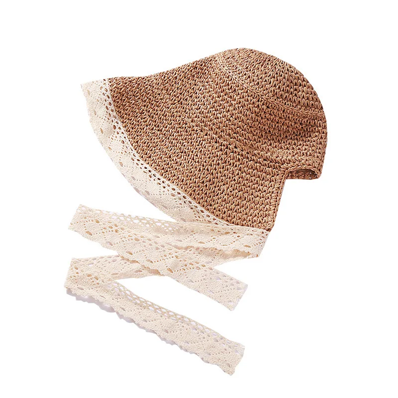 Summer Hats for Women Sun Hat Beach Lace Ribbon Hat Holiday Beach Straw Paper Lady Outdoor Travel Cap Women Bucket Hat Foldable