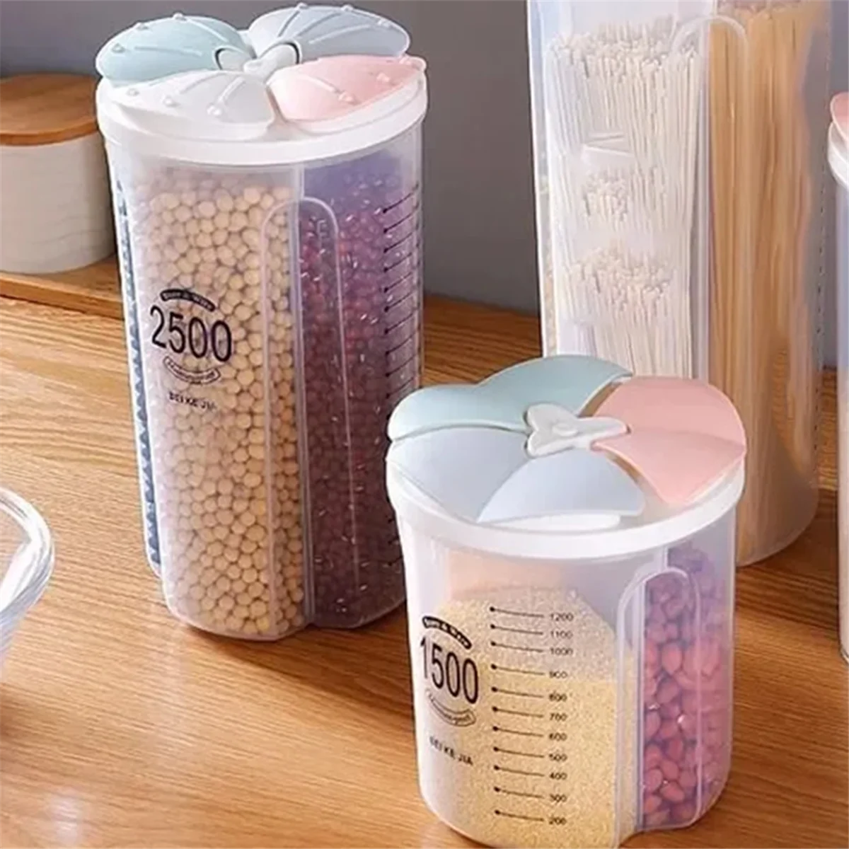 Grain Storage Tank Plastic Compartment Storage Tank Kitchen Household Food Sealed Storage Box,4 Grids