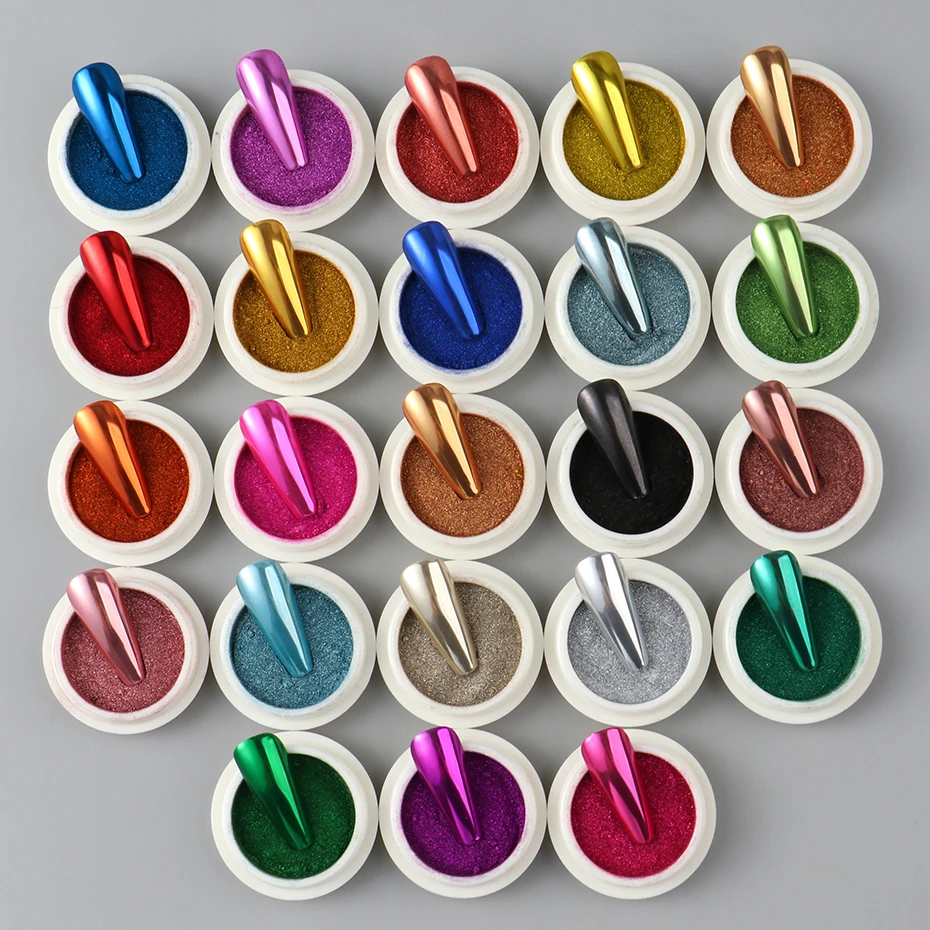 23pcs Chrome Nail Powder Pigment Magic Mirror Gold Silver Pink Metallic Powder for Nail Decoration Glitter Rubbing Dust Manicure