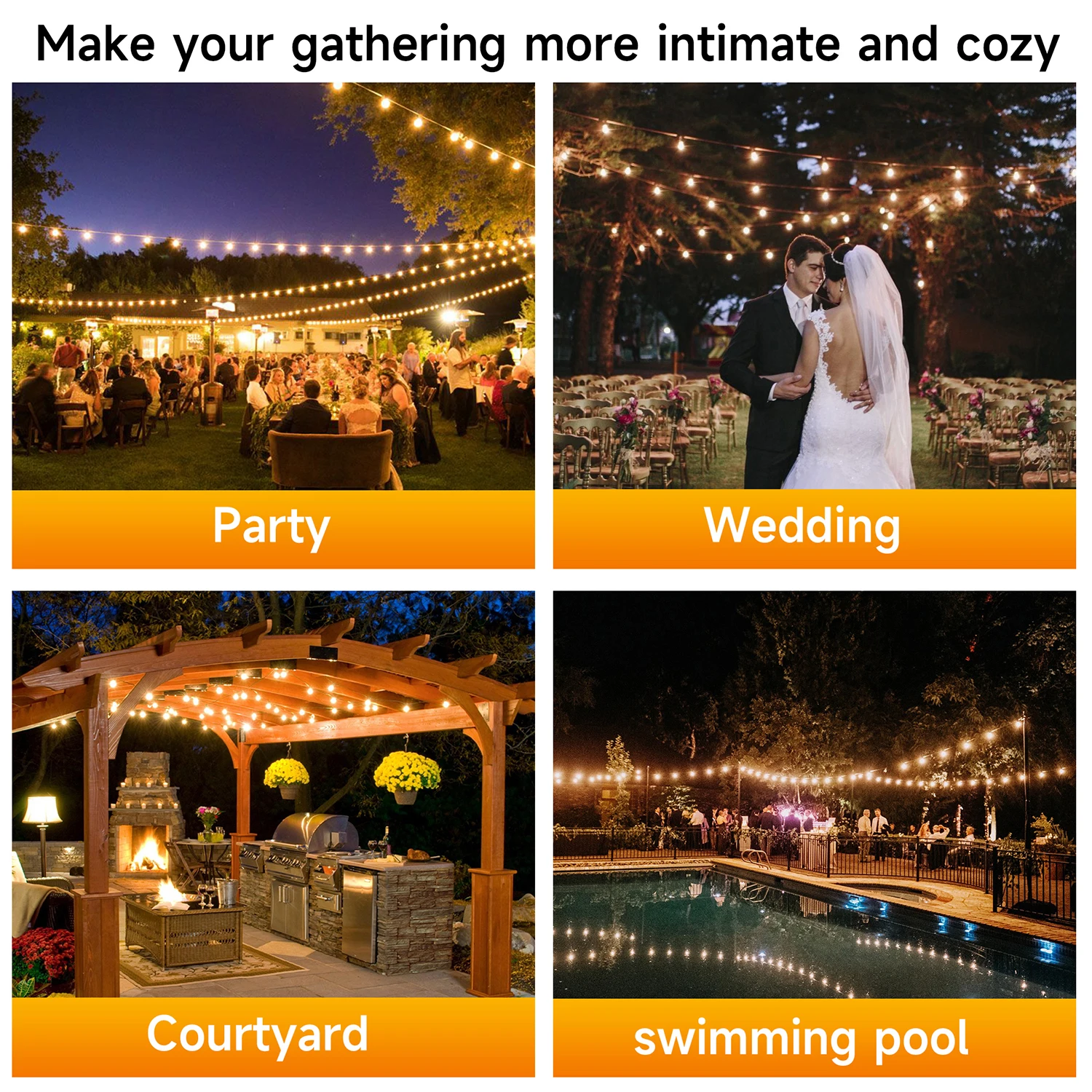 سلسلة أضواء خارجية تعمل بالطاقة الشمسية بطول 100 قدم، مصابيح فناء مقاومة للماء مع جهاز تحكم عن بعد، 50 لمبة LED، 8 أوضاع إضاءة، للفناء الخارجي #3