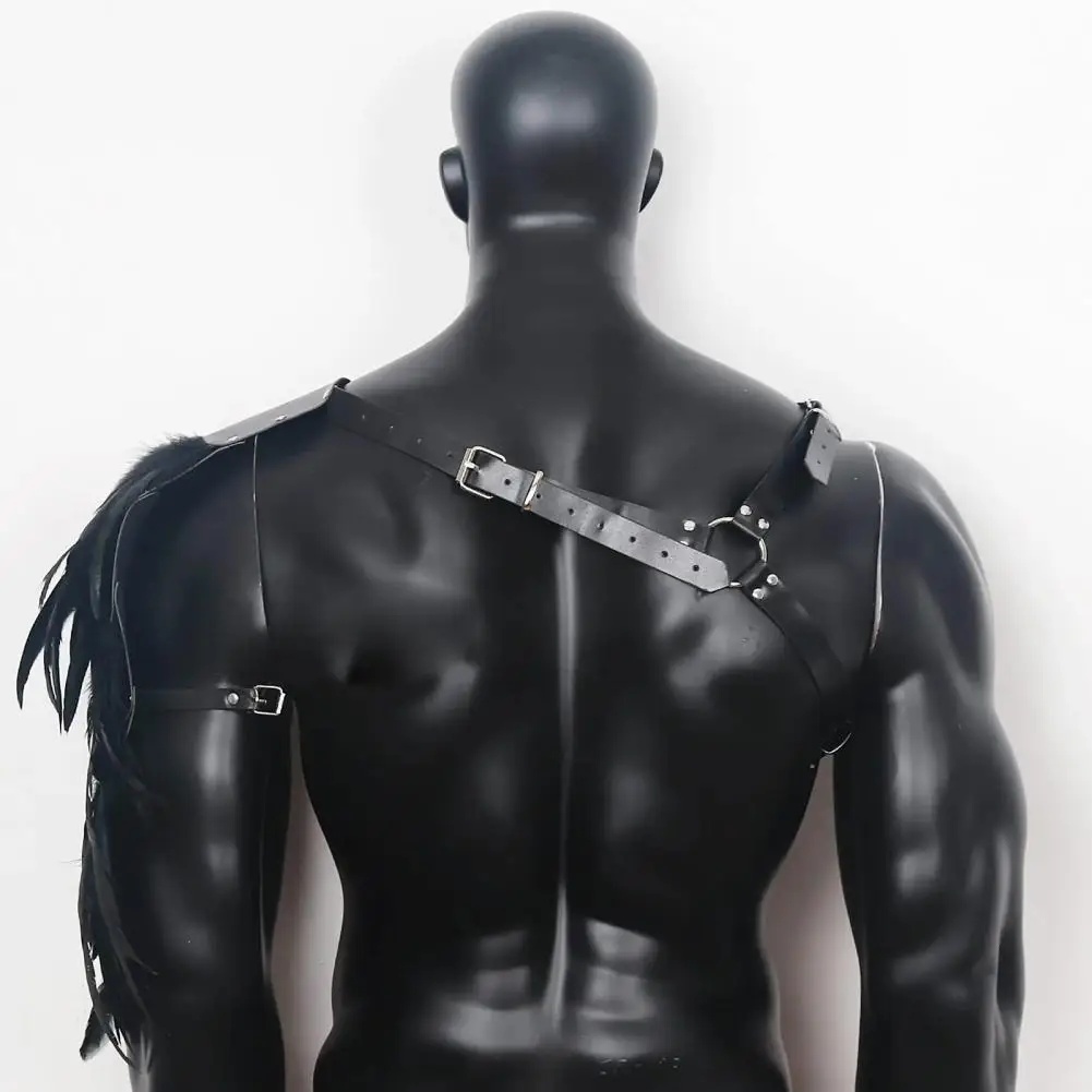 Punk Shoulder Strap Cosplay Traje, Xale de Pena, Double Guard Harness, Armadura do Dia das Bruxas, Masque Armadura, Desempenho