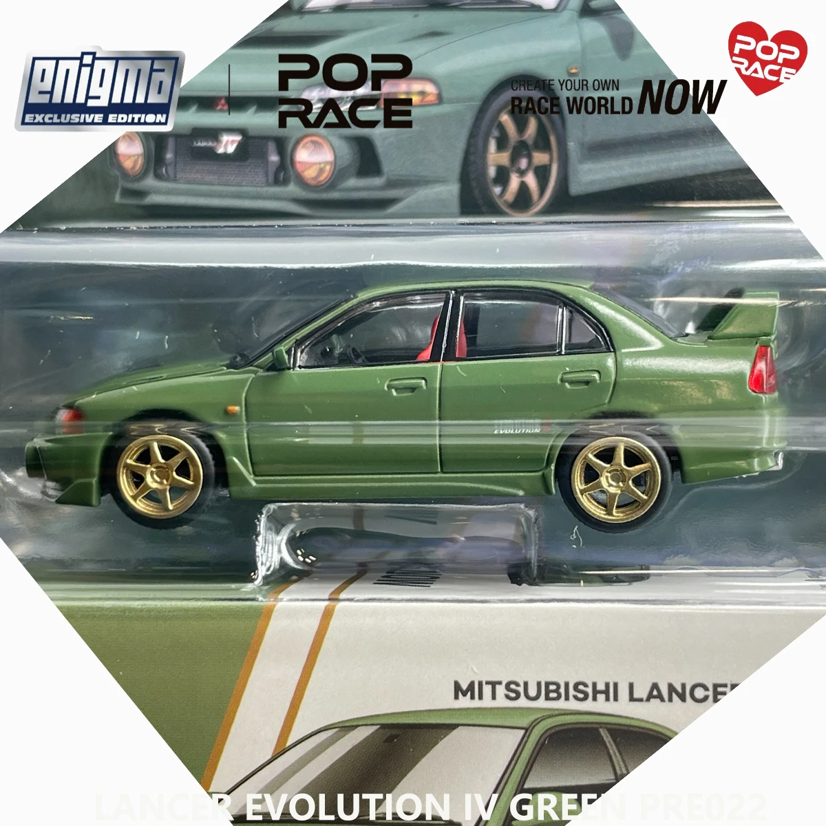 Блистерная упаковка Pop Race PRE022 1:64 Lancer Evolution IV Green Enigma Эксклюзивная коллекционная модель автомобиля из сплава JDM Седан
