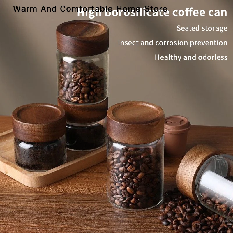 【SE】Wood Lid Glass jar Airtight Canister Food Container Tea Coffee Beans Kitchen Storage Bottles Jar Sealed Grounds Candy Jar