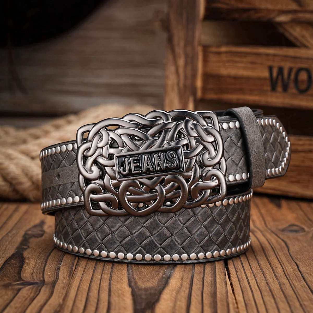 Men & Women-Western-Cowboy-PU Leather-Belts - Vintage horse Belt Floral Engraved Buckle Belt for Jeans