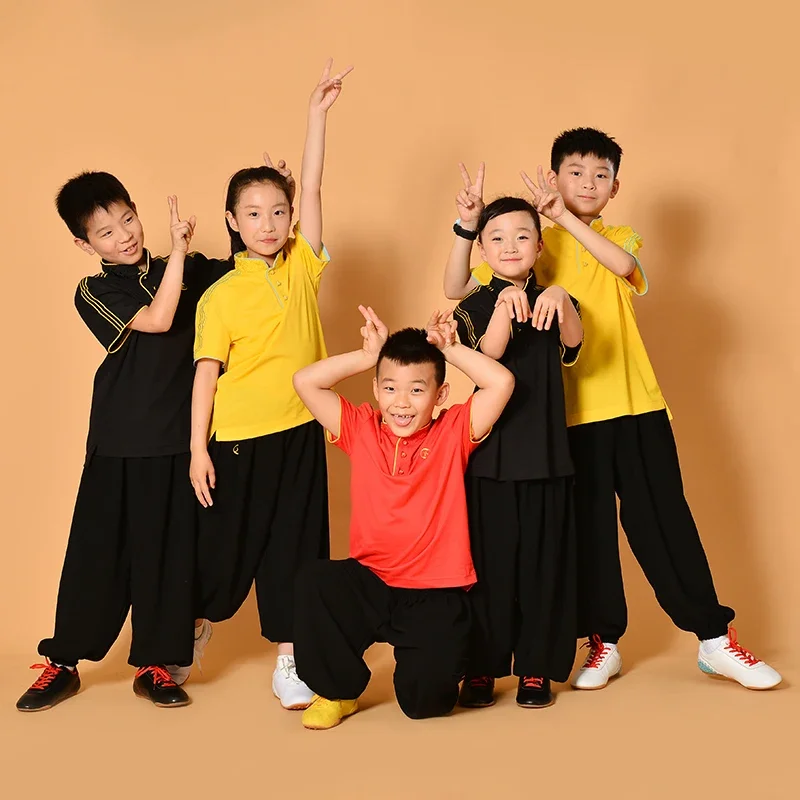 Summer Breathable Short Sleeve Kung Fu T Shirt Wing Chun Training Sport Tops Martial Arts Taichi Uniform Adult Child Suit