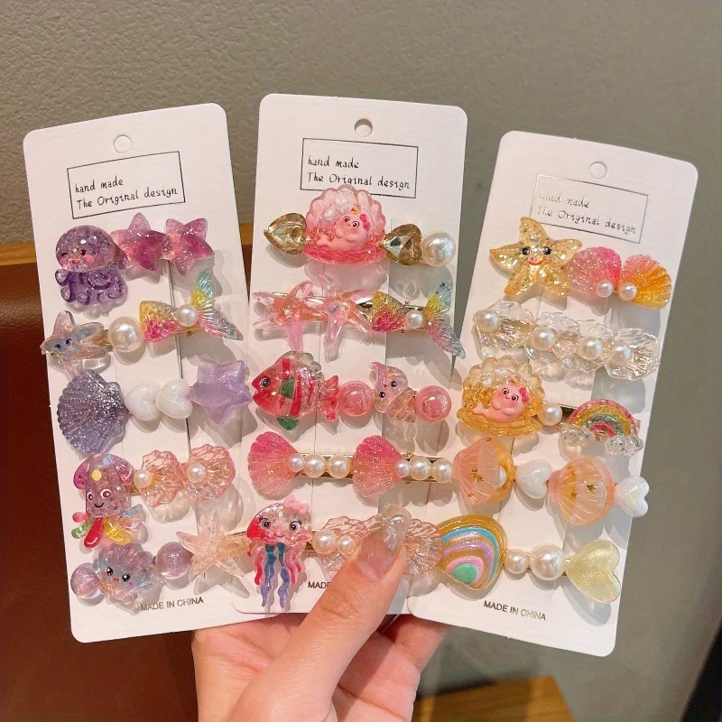 

5pcs Mermaid Princess Hair Clips Set - Sea Star & Shell Side Clips for Girls | Korean Summer Hair Accessories Gift Ocean style