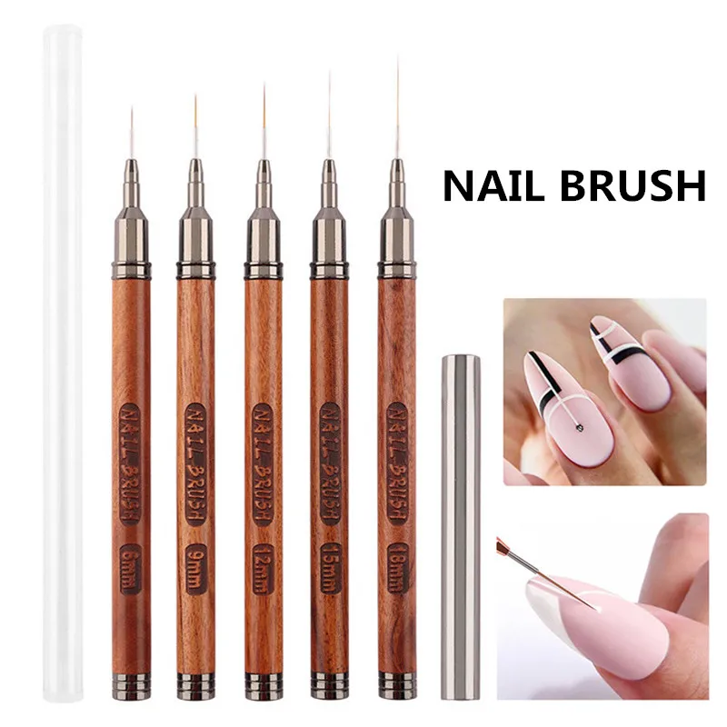 1/5 Uds. Liner de arte con mango de madera redondo, pincel para pintar, líneas de dibujo, bolígrafo para pintar flores a rayas, pincel de Gel UV