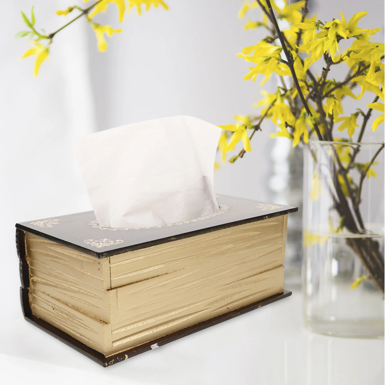 

Decorative Wooden Tissue Dispenser in Retro Book Design Perfect for Bathroom Vanity Desk Or Car Napkin Container Smooth Opening