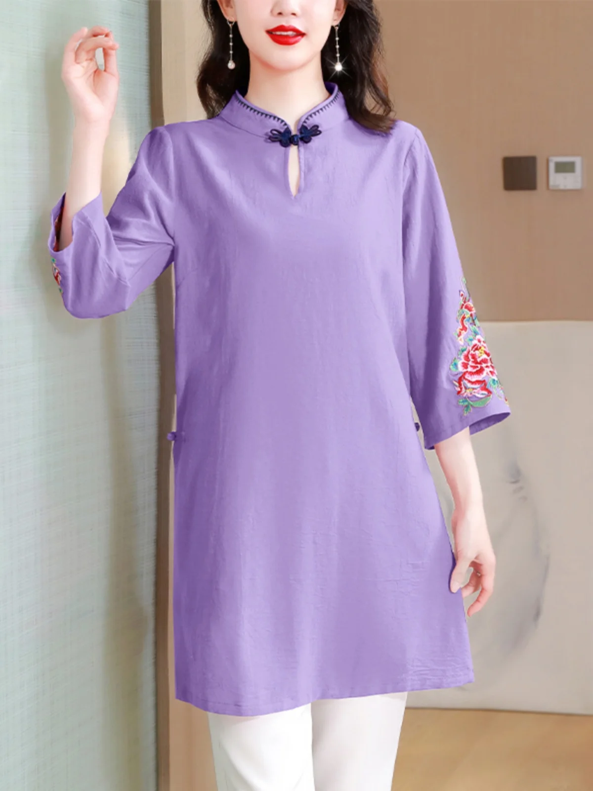 

Улучшенный женский свободный топ средней длины с воротником-стойкой и пуговицами в стиле ретро, весна-лето, новинка весны и лета