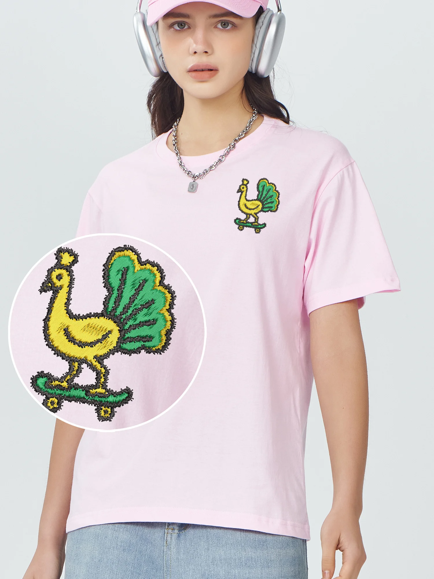 Peacock Skateboard Embroidered Tees Cotton Funny Camiseta Luxury Designer Couples Embroidery Clothes Streetwear Fashion
