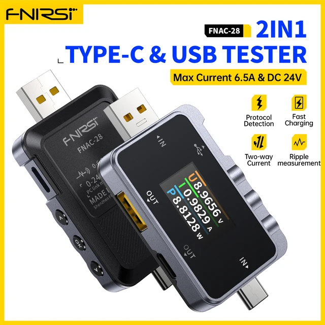 FNIRSI FNAC-28 2 IN 1 Type-C USB Tester 6.5A Cyfrowy woltomierz Miernik prądu Ładowarka USB Amperomierz Napięcie Tester prądu Narzędzia