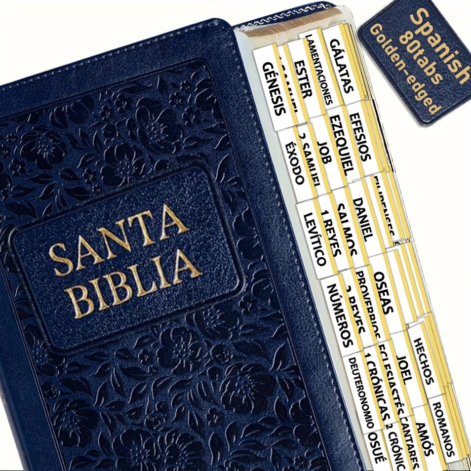 

Spanish Golden-Edged Bible Tabs for Women and Men, 80 Repositionable Large Print tabs, Catholic Bible Tabs, Christian Gift