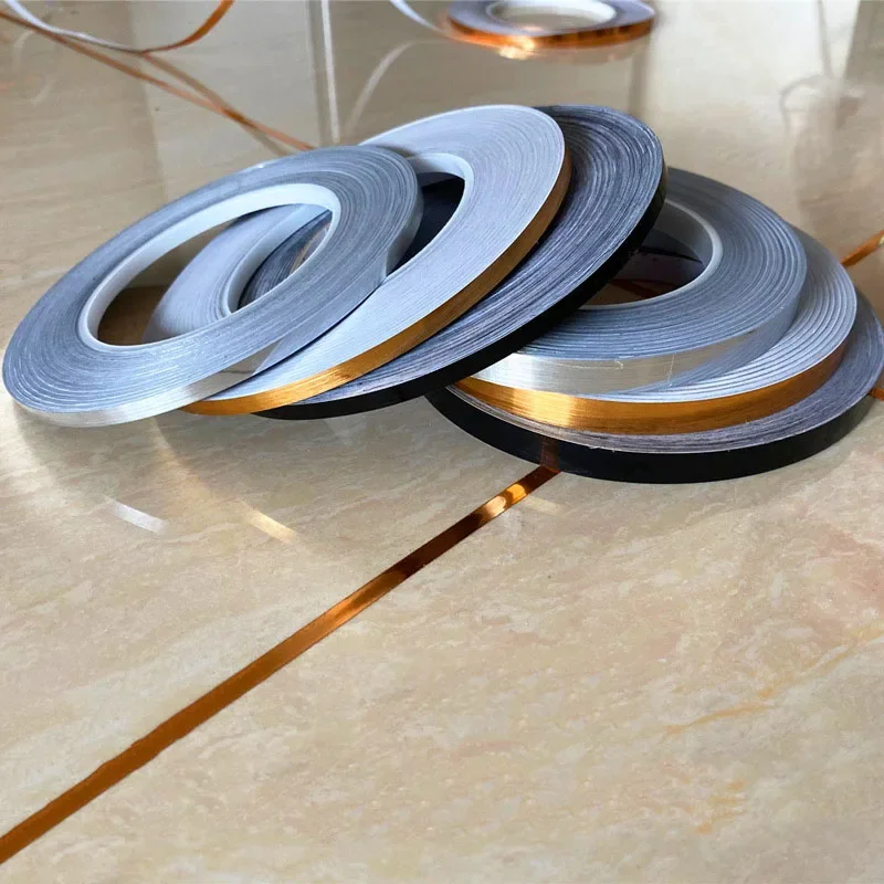 50m Mirror Stainless Steel Flat Decorative Line Self-adhesive TV Background Wall Ceiling Edging Strip Titanium Gold Wall Sticker