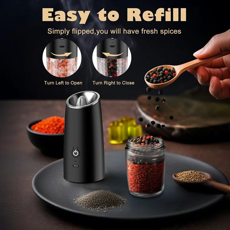 Electric Salt & Pepper Mill Set,Rechargeable Electric Salt Mill, Adjustable Coarseness, Automatic One-Handed Operation