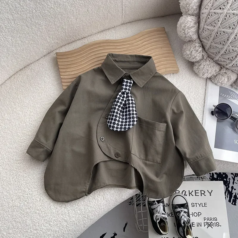 

0 2 4 5Y Children's Long Sleeve Shirt Spring and Autumn New Style Boys' Baby Cotton Blouse Kids Tops 80-120CM