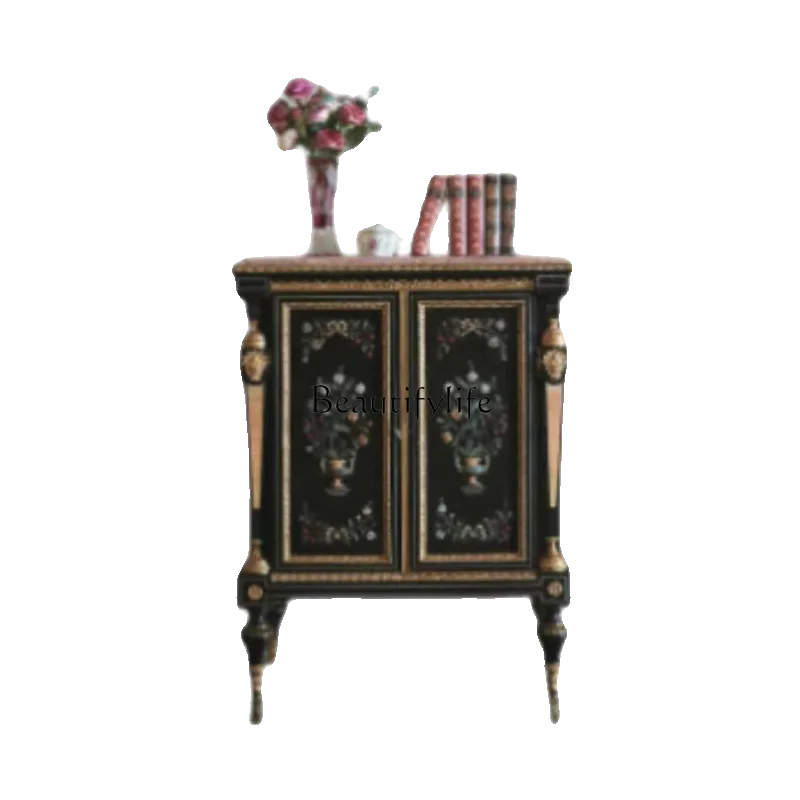 

-*French neoclassical painted side cabinet colorful retro storage decorative cabinet solid wood carving flower high-end