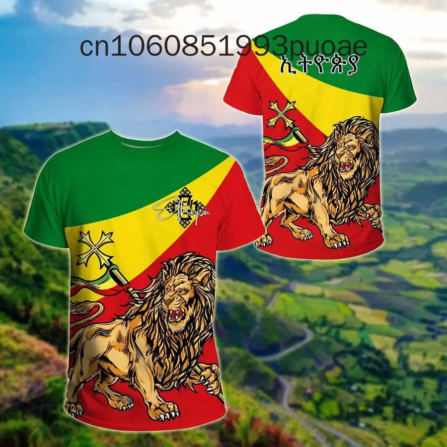 Ethiopia Flag National Emblem 3D Print T Shirts Streetwear Harajuku Men Women Casual Sportswear O Neck Short Sleeve T-shirt