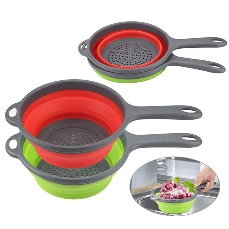 Colador de cocina extensible con mango largo, colador plegable, colador de Pasta Flexible para frutas y verduras