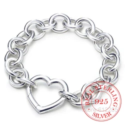 925 Solid Real Sterling Silver Bracelet Fashion Love Heart Bracelet 20cm For Teen Girls Lady Gift Women Wedding Jewelry Gift