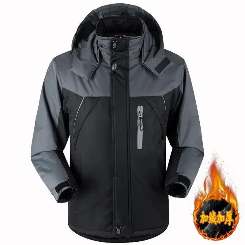 

Winter Men's Thicken Warm Fleece Jacket Waterproof Hiking Ski Plus Velvet Windbreaker Jackets Removable Hooded Big Size Parkas