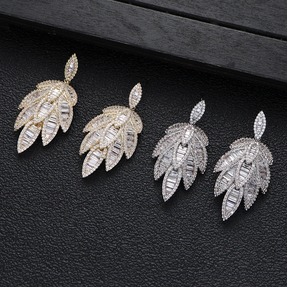 

Luxury Leaf Shape Big Long Earring Full Mirco Paved Cubic Zirconia Women Engagenet Wedding Earring Fashion Jewelry A19042