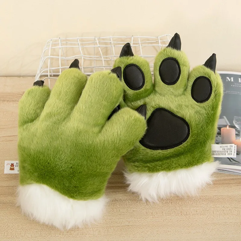 Tiger Dinosaur Paws Animals Cosplay Fuzzy Gloves with Tail Headwear Full Set Role Play Props Accessories Unisex