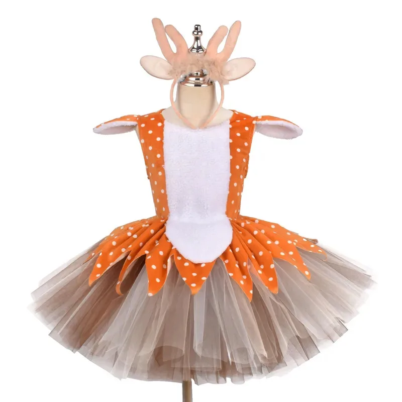 

Kids Christmas Party Costume Girls Birthday Reindeer Tutu Dress Jungle Animal Deer Outfits