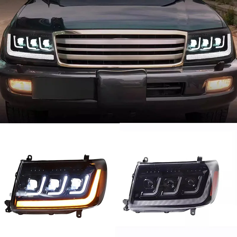 

Светодиодные фары в сборе с дневными ходовыми огнями и динамическими указателями поворота для Toyota Land Cruiser LC100 1998-2007, аксессуары