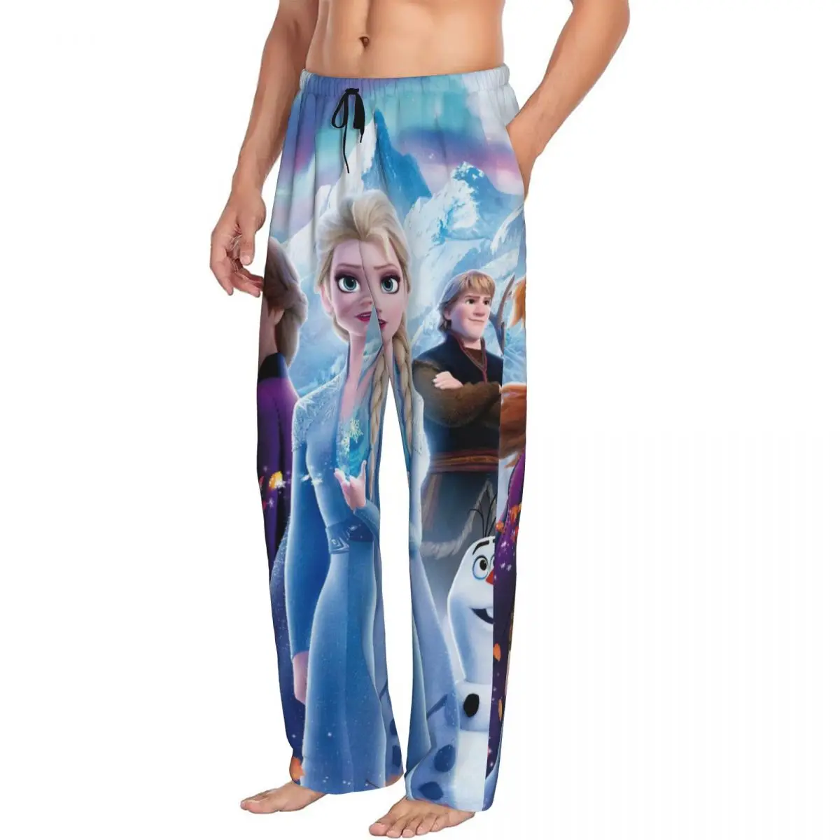 Custom Animatie Cartoon Tv Film Frozen Pyjama Broek Voor Mannen Lounge Slaap Stretch Nachtkleding Broek Met Zakken