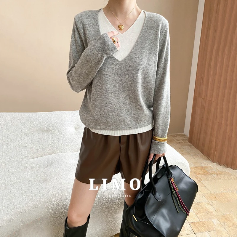 

LIMO 2025, осень-зима, искусственный вязаный свитер из двух предметов, женский модный пуловер с высоким воротником, повседневный шикарный офисный свитер