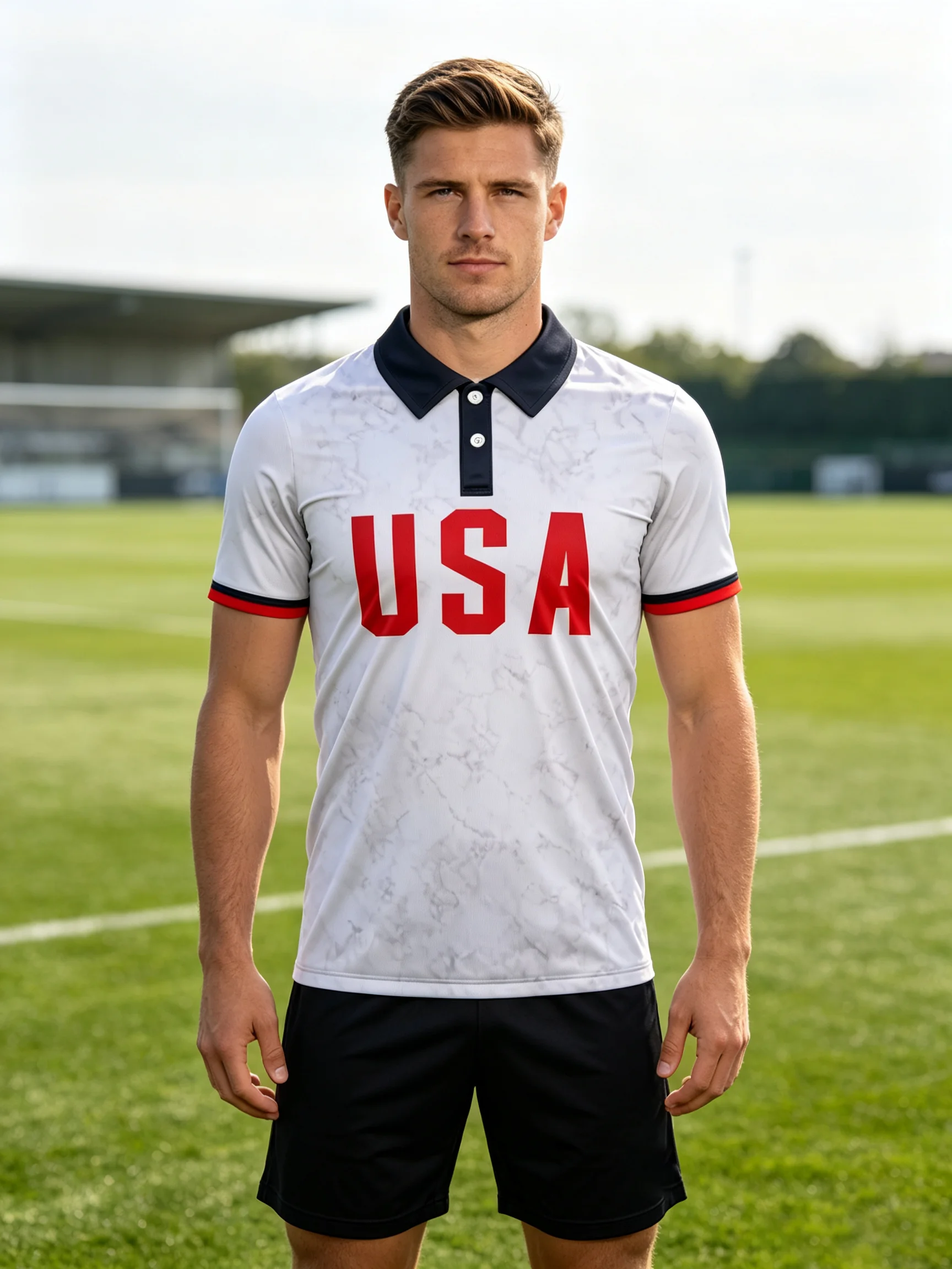 2026 American Football Polo jersey eye-catching red USA letter print sweat wicking lightweight sports fabric