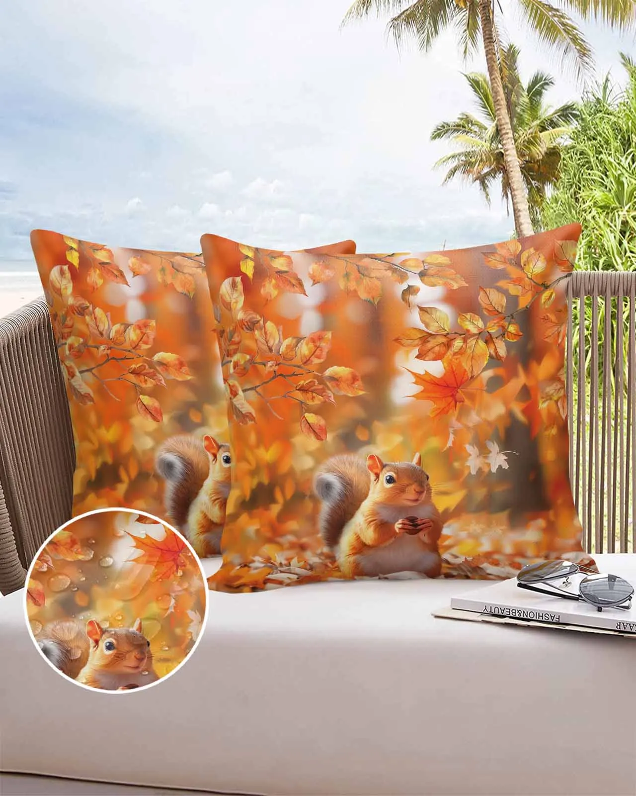 Autumn Leaves Squirrel Waterproof Pillowcase Set Car Cushion Cover Home Sofa Office Decorative Pillowcase Cover