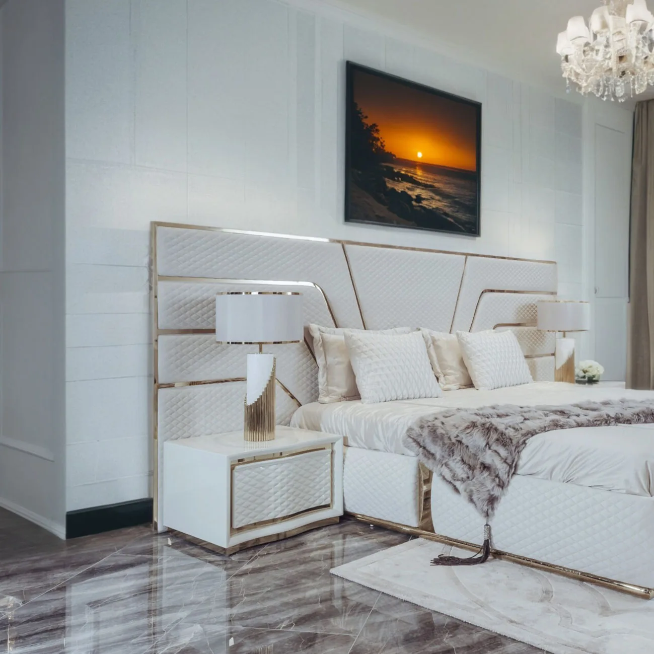 Set di mobili per camera da letto Comodino nordico in legno per la casa di lusso Comodino