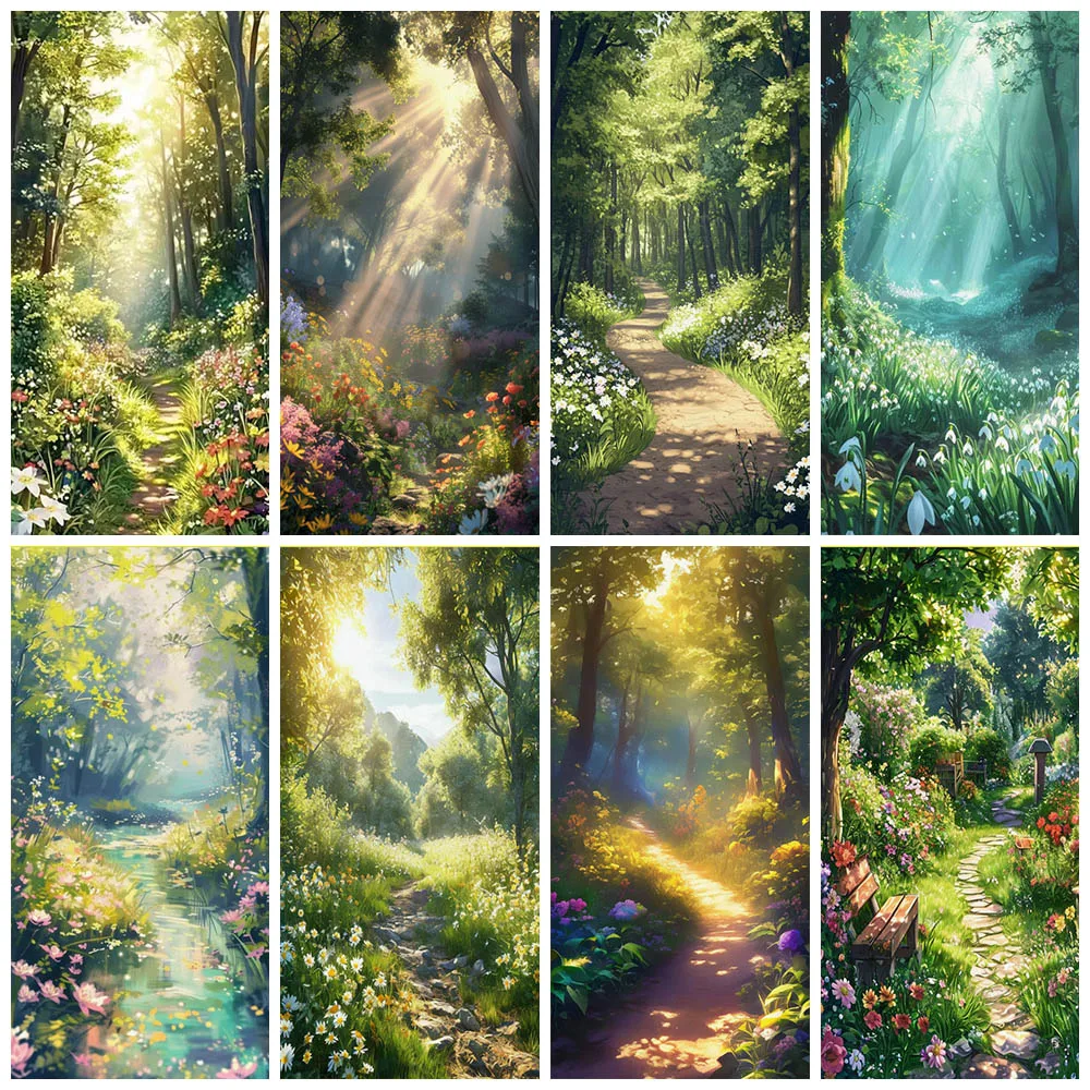 

Forest Spring Kids Birthday Party Decoration Background Door Cover Sunshine Grass Trees Flowers Cute Backdrop Baby Shower Gifts