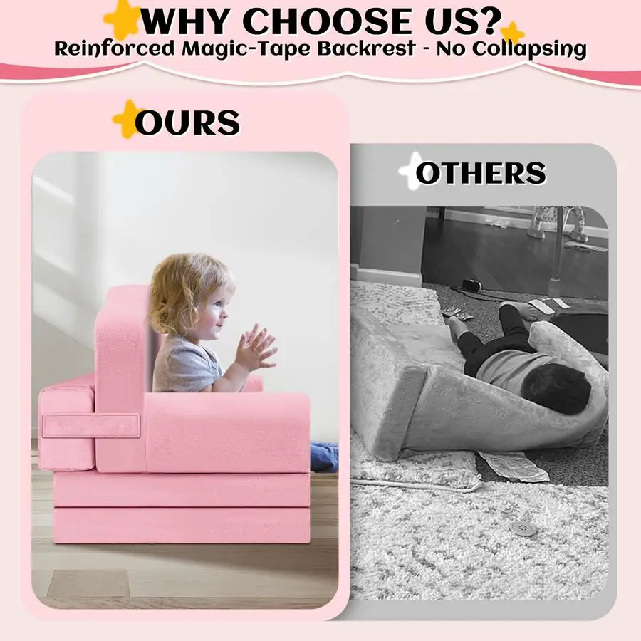 أريكة سرير للأطفال مع غطاء قابل للإزالة وقابل للغسل ومسند ظهر MagicTape كرسي طفل صغير قابل للطي، أثاث مخملي كريستالي مريح لـ Pla
