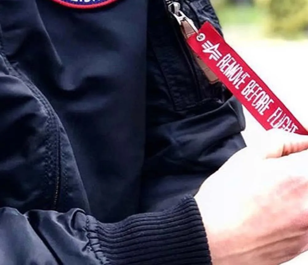 Red Ribbon Remove Before Flight Sleeve Decor For Alpha MA1 MA-1 Jacket