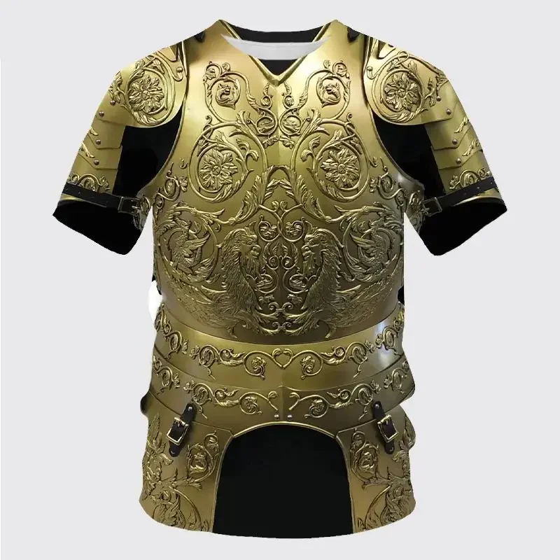 Summer Men 3d Hd Printing T-Shirt Fashion Armor Print Pattern Personality Top Loose O Collar Short-Sleeved Street Plus-Size Top